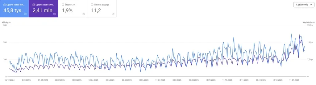 Wykres Google Search Console - E-commerce / technologia